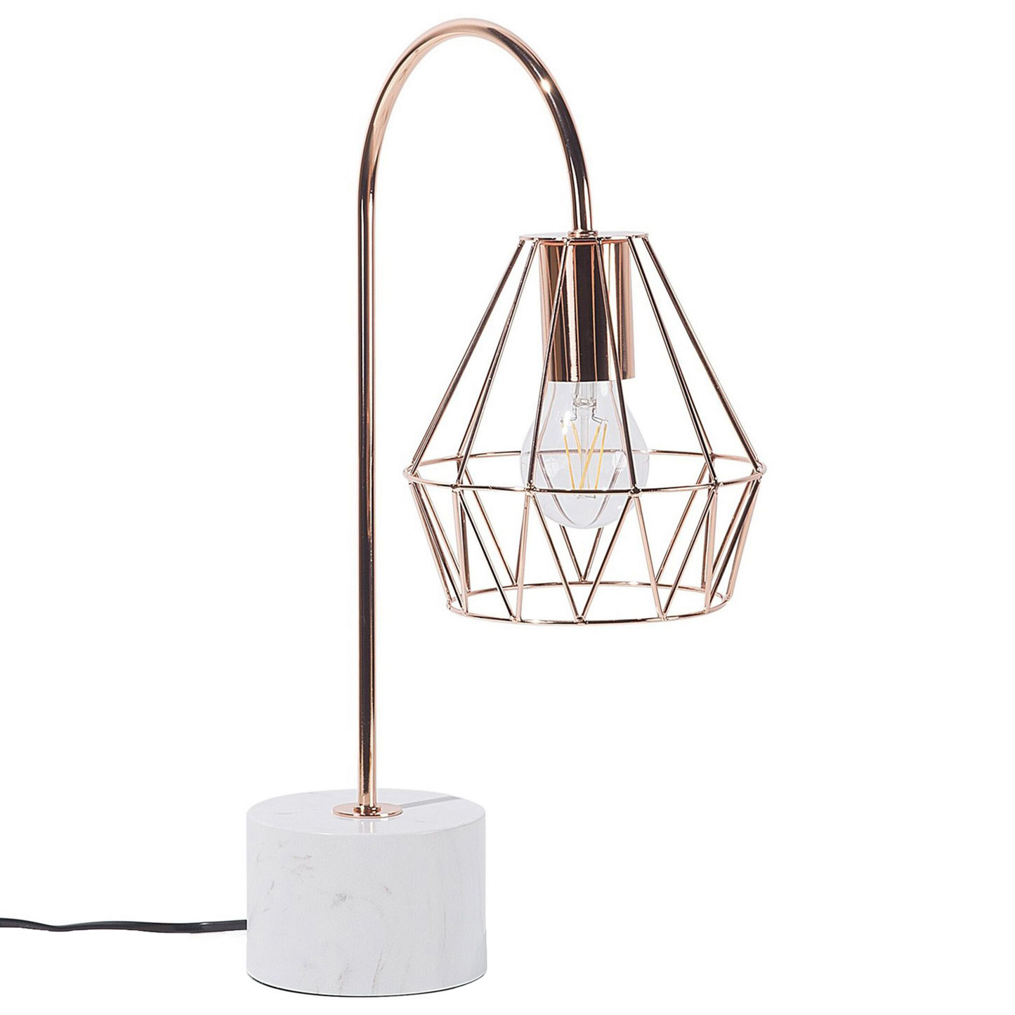 Copper Table Lamp Diamond Cage Shade Marble Base