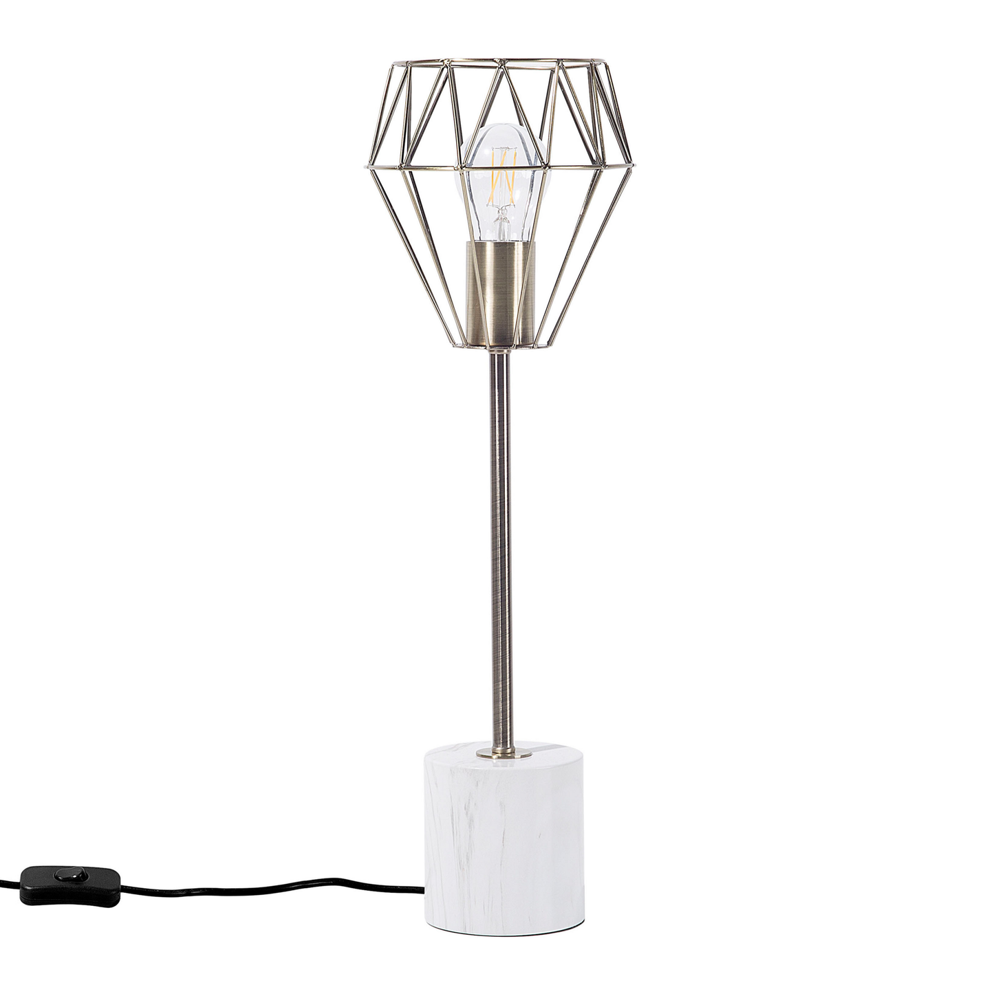 Brass Table Lamp With Diamond Cage Shade Marble Base Tall