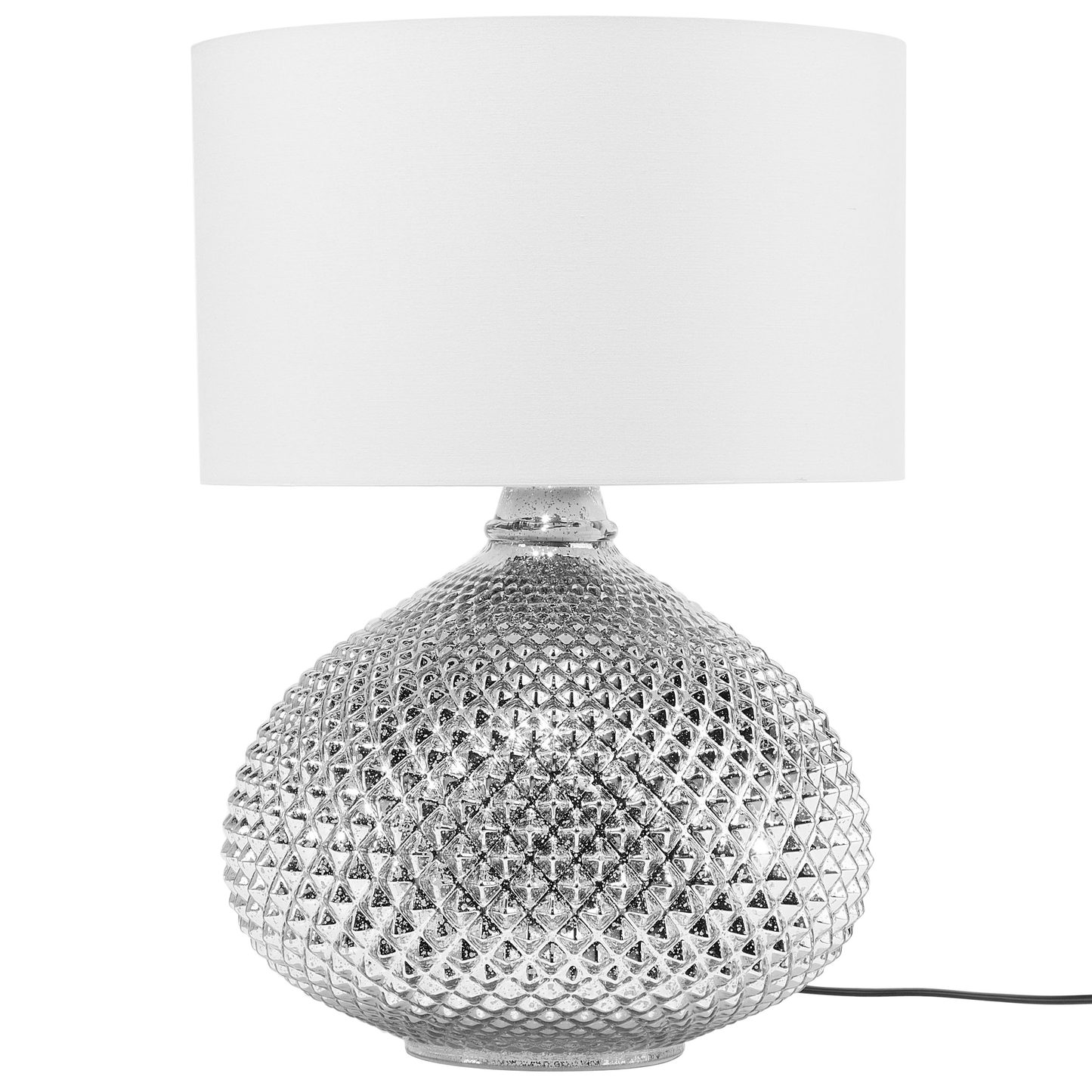Table Lamp Studded Silver Metal Base 55H Cm White Shade