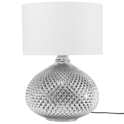 Table Lamp Studded Silver Metal Base 55H Cm White Shade