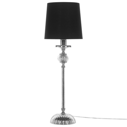 Table Lamp Silver Metal Base Black Empire Shade Glass Accents