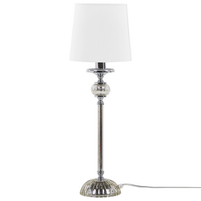 Table Lamp Silver Base White Empire Shade Glass Accents
