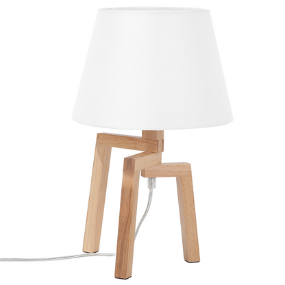 Aster Lux Tripod Table Lamp White Cotton Shade Light Brown Legs
