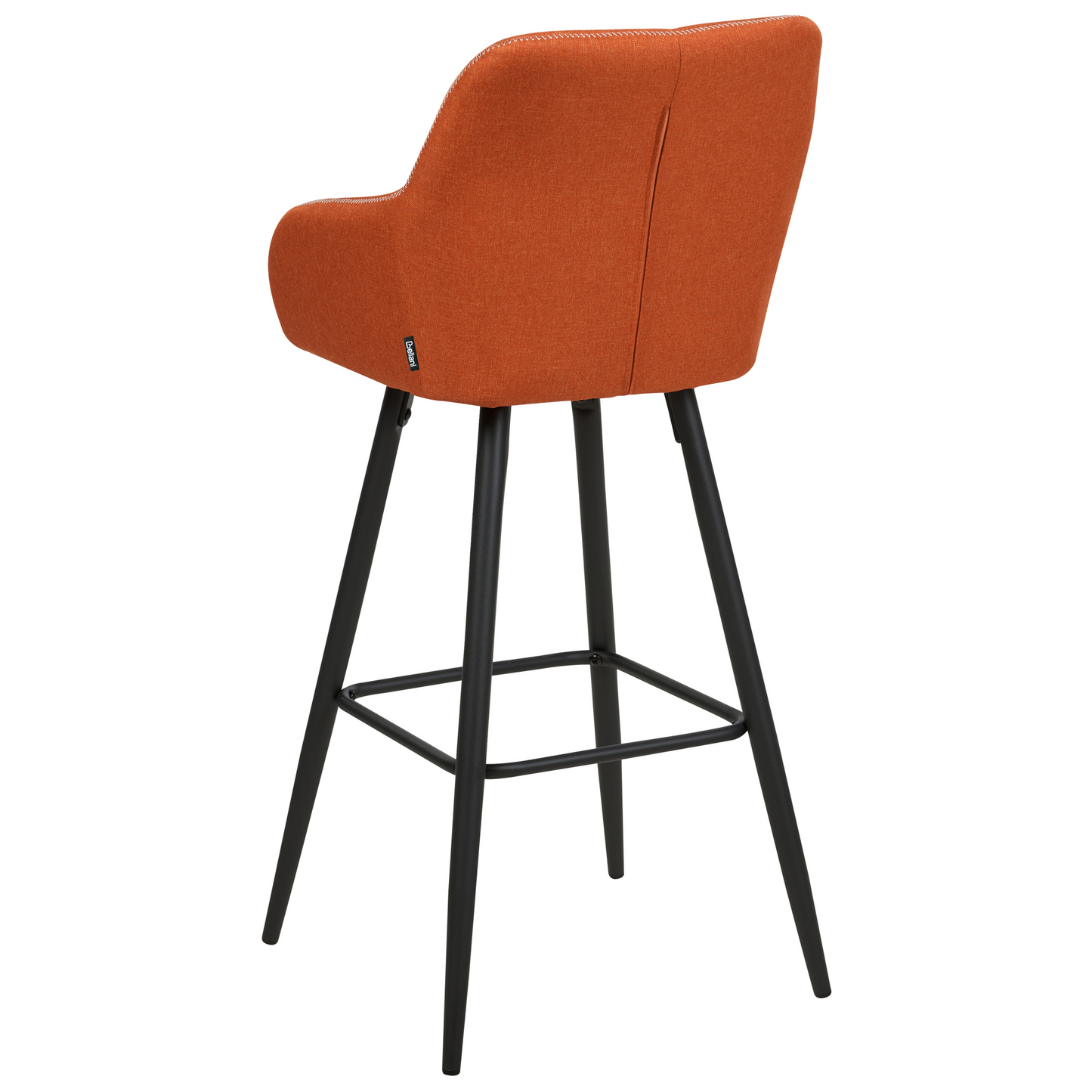 Signature Set Of 2 Orange Fabric Upholstered Bar Stools With Arms And Quilted Backrest Black Metal Legs