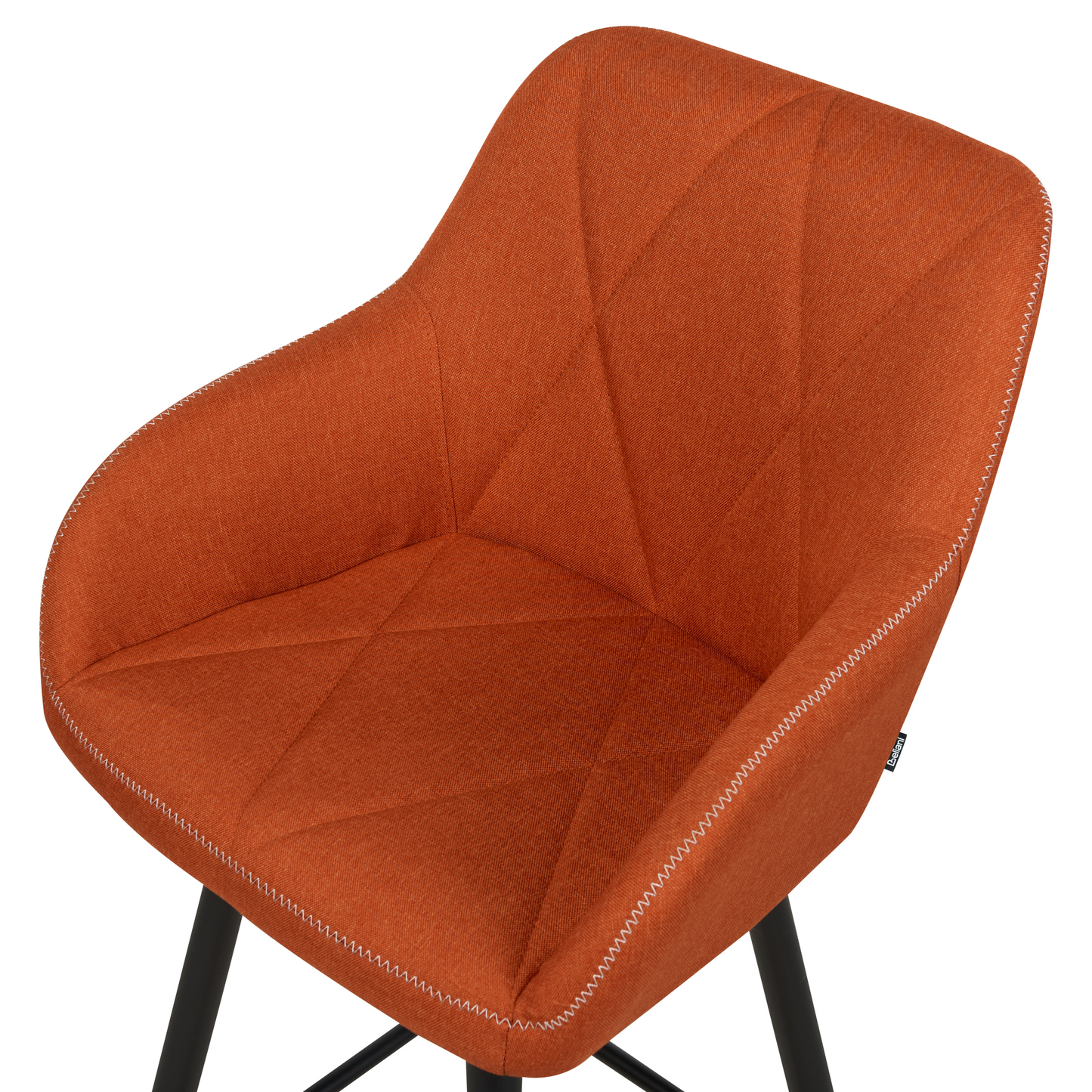 Signature Set Of 2 Orange Fabric Upholstered Bar Stools With Arms And Quilted Backrest Black Metal Legs
