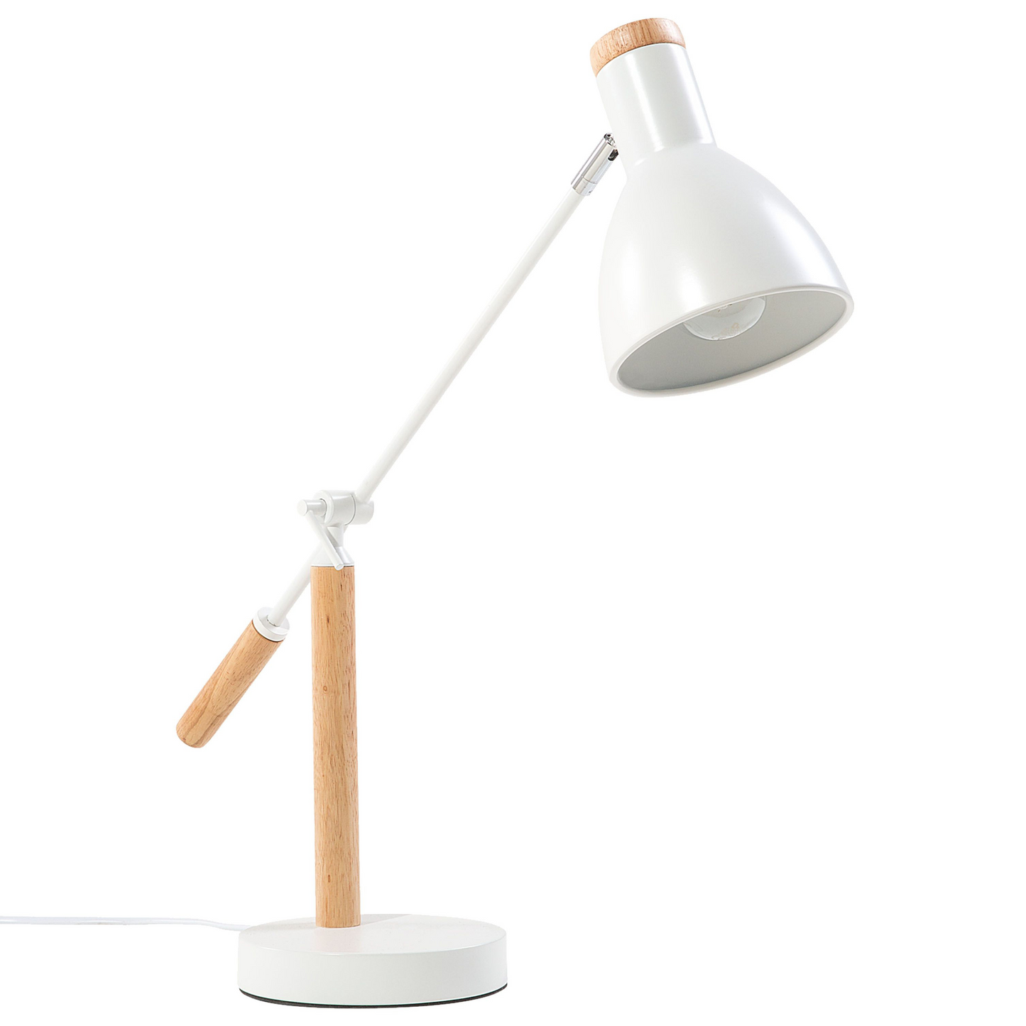 Table Lamp White Metal 50H Cm Crane Arm Adjustable Shade