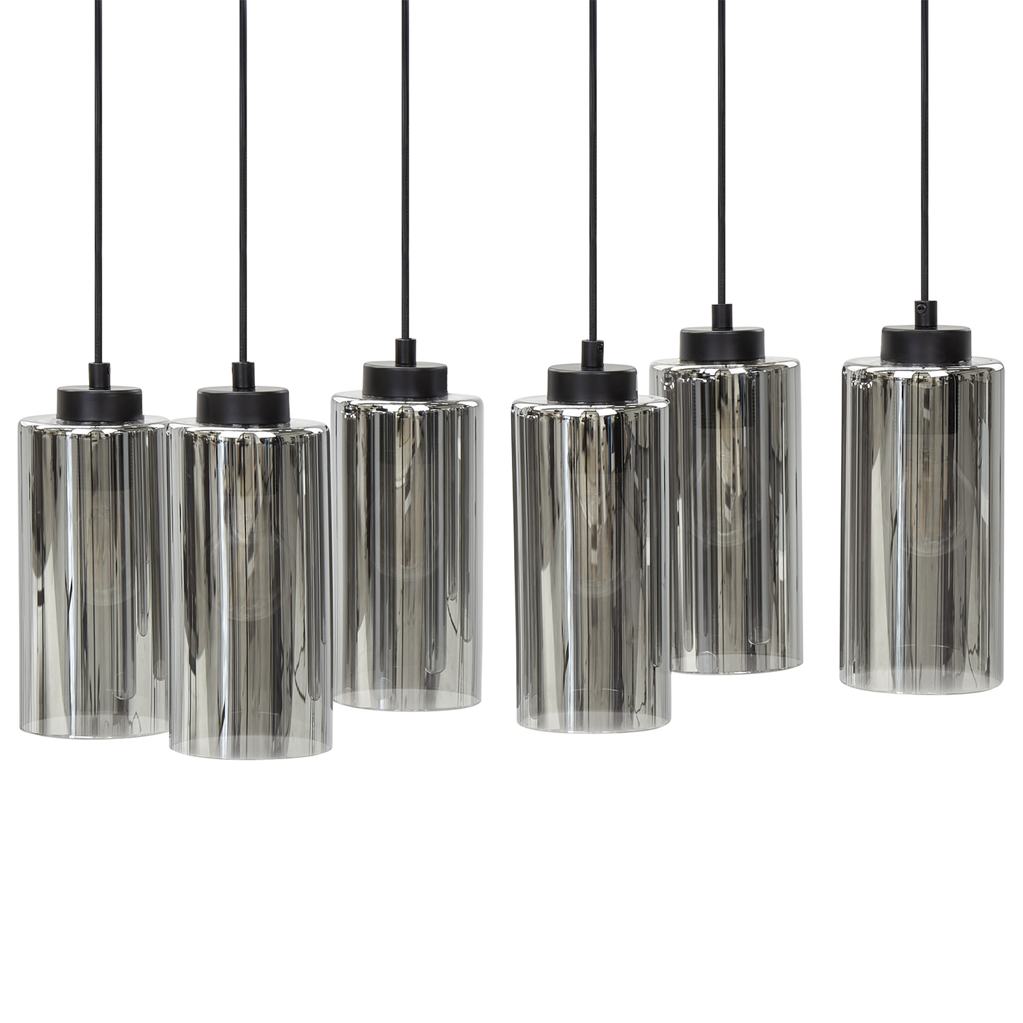 Hanging Lamp Grey Black Iron Base Glass Smoked Shade 6-Light