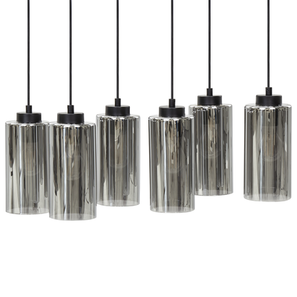 Hanging Lamp Grey Black Iron Base Glass Smoked Shade 6-Light