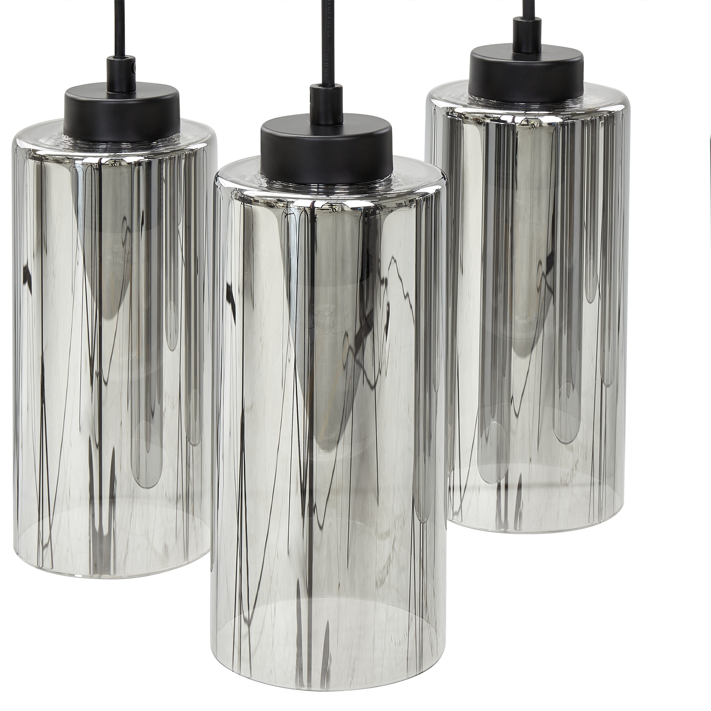 Hanging Lamp Grey Black Iron Base Glass Smoked Shade 6-Light