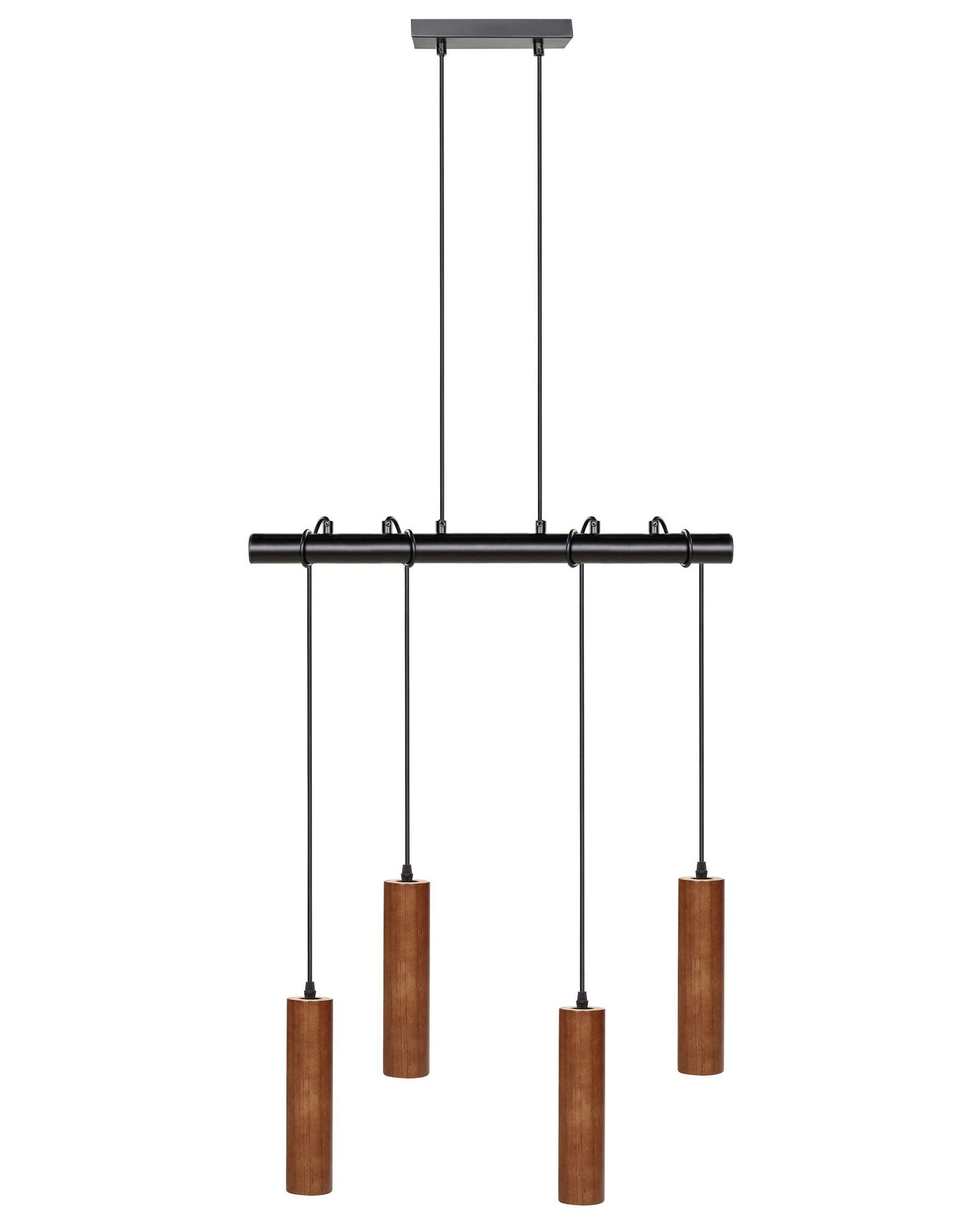 Oak Iron Hanging Lamp 4 Light Dark Brown Oak Wood Shade Iron Base