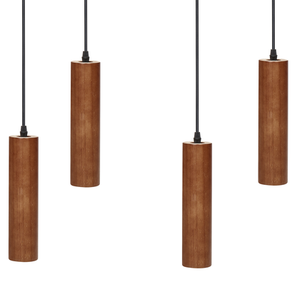 Oak Iron Hanging Lamp 4 Light Dark Brown Oak Wood Shade Iron Base