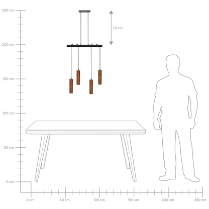 Oak Iron Hanging Lamp 4 Light Dark Brown Oak Wood Shade Iron Base