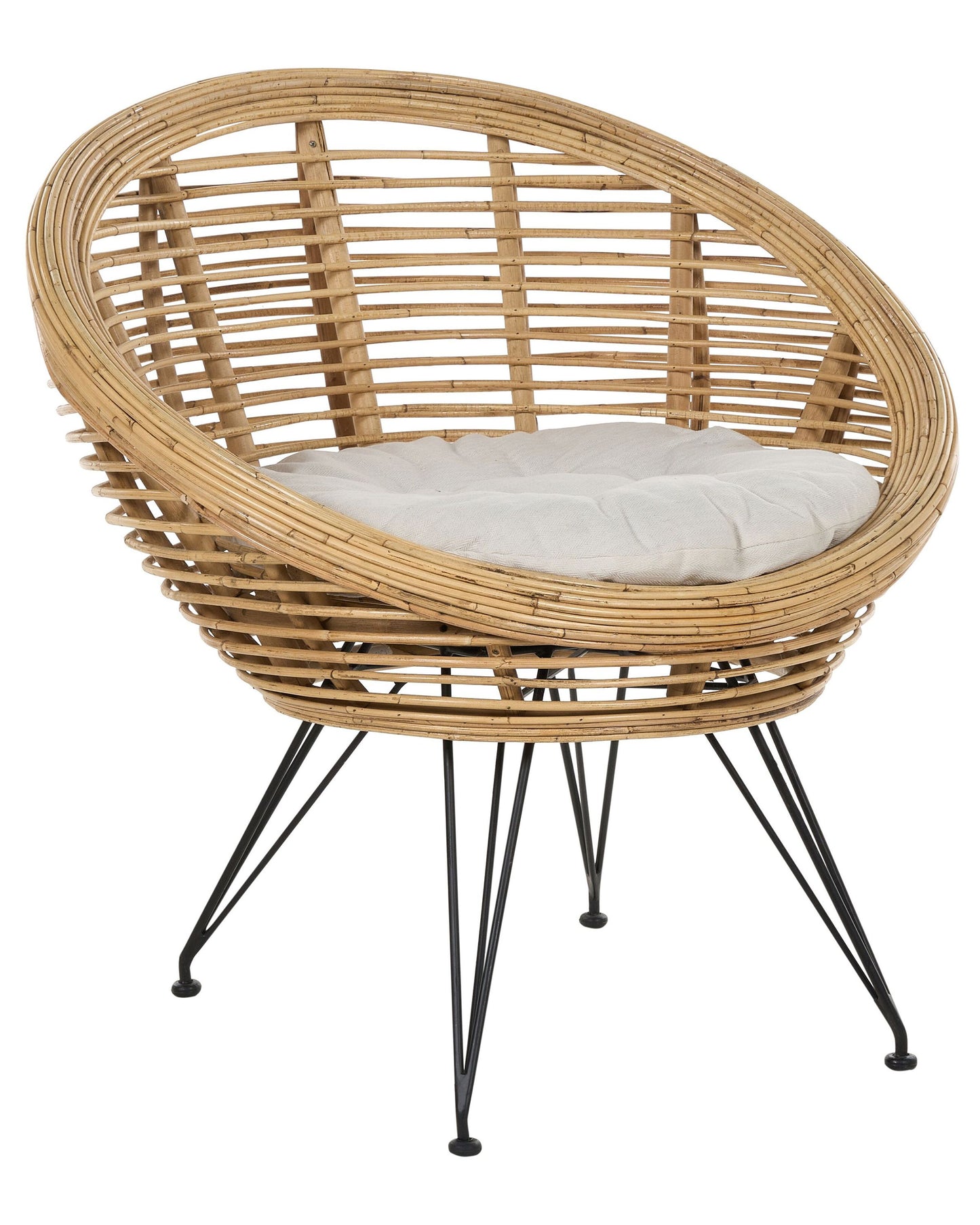 Chair Natural Rattan Light Beige Cushion Black Iron Legs