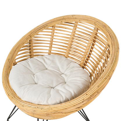 Chair Natural Rattan Light Beige Cushion Black Iron Legs