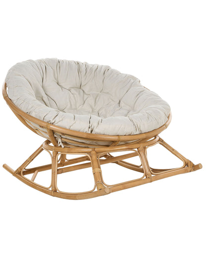Rocking Chair Natural Rattan Beige Cushions Indoor Outdoor
