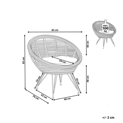 Chair Natural Rattan Light Beige Cushion Black Iron Legs