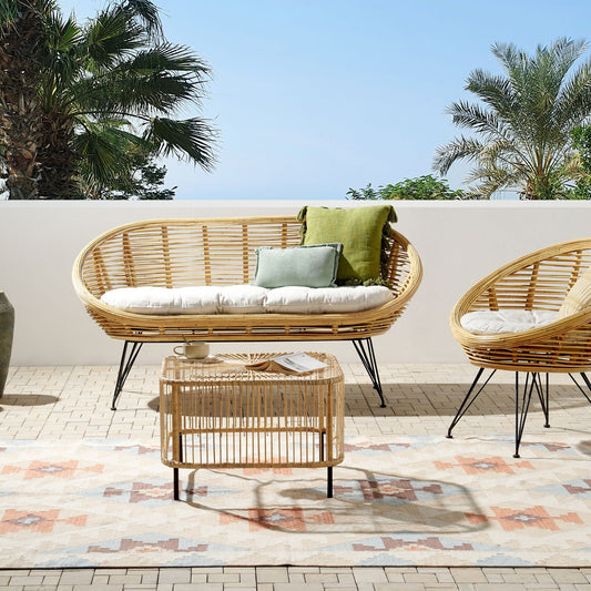 3 Seater Sofa Set With Coffee Table Natural Rattan
