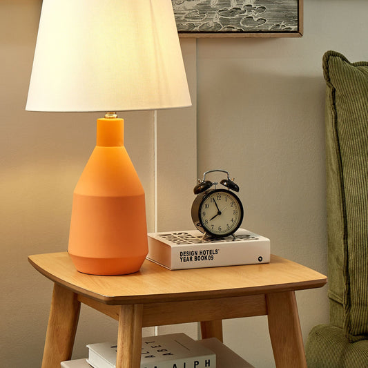 Table Lamp Orange Ceramic Base Linen Shade 53cm