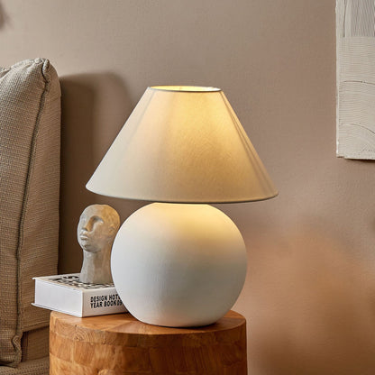 Table Lamp Off White Ceramic Base Linen Drum Shade 41cm