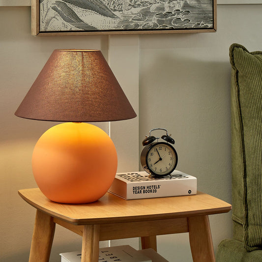 Orange Ceramic Table Lamp With Linen Shade 41cm Brown