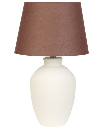 Table Lamp White Ceramic Base Linen Drum Shade Minimalist