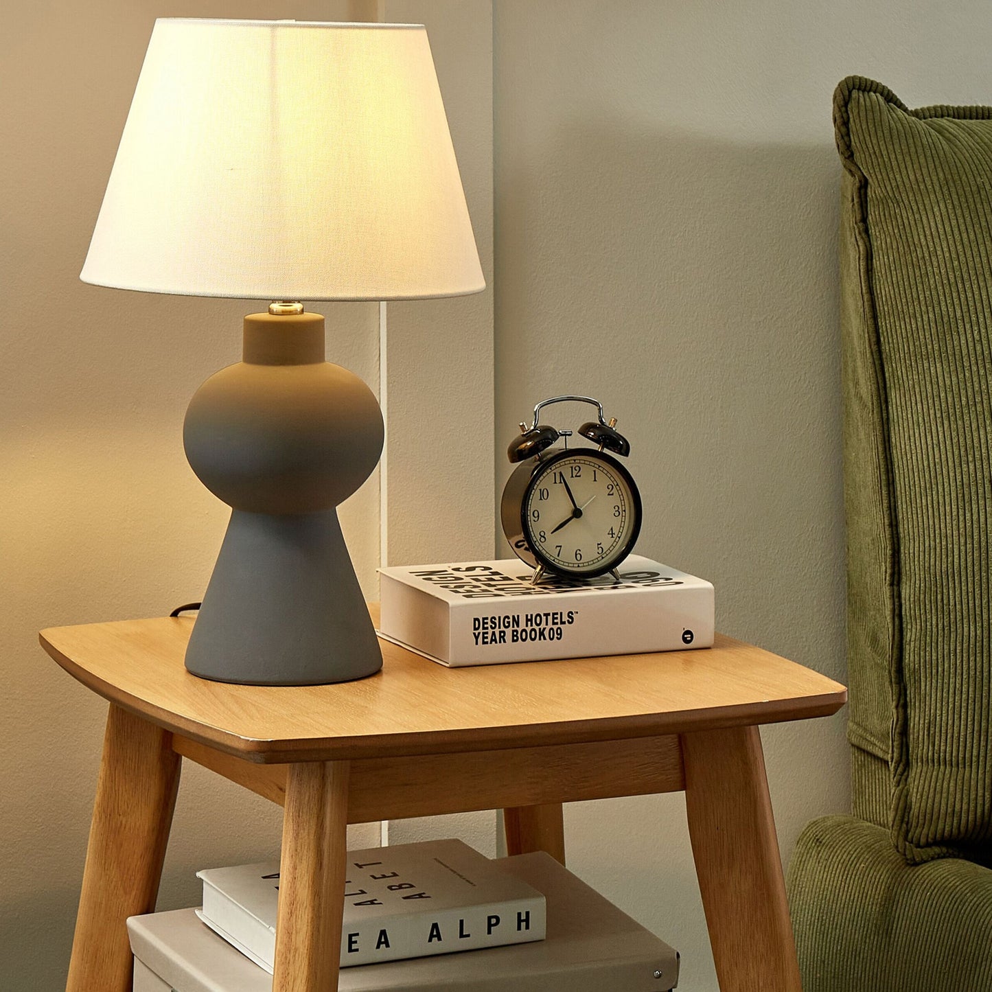 Grey Ceramic Table Lamp With Linen Drum Shade