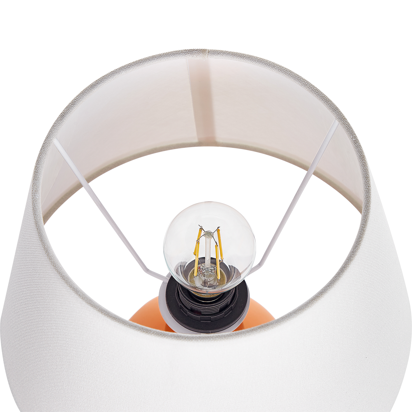 Orange Ceramic Base Table Lamp With Linen Drum Shade Minimalist Design For Living Room