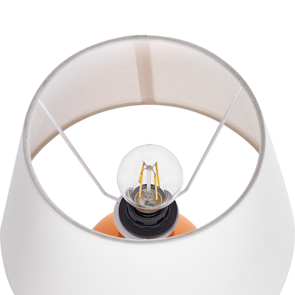 Orange Ceramic Base Table Lamp With Linen Drum Shade Minimalist Design For Living Room