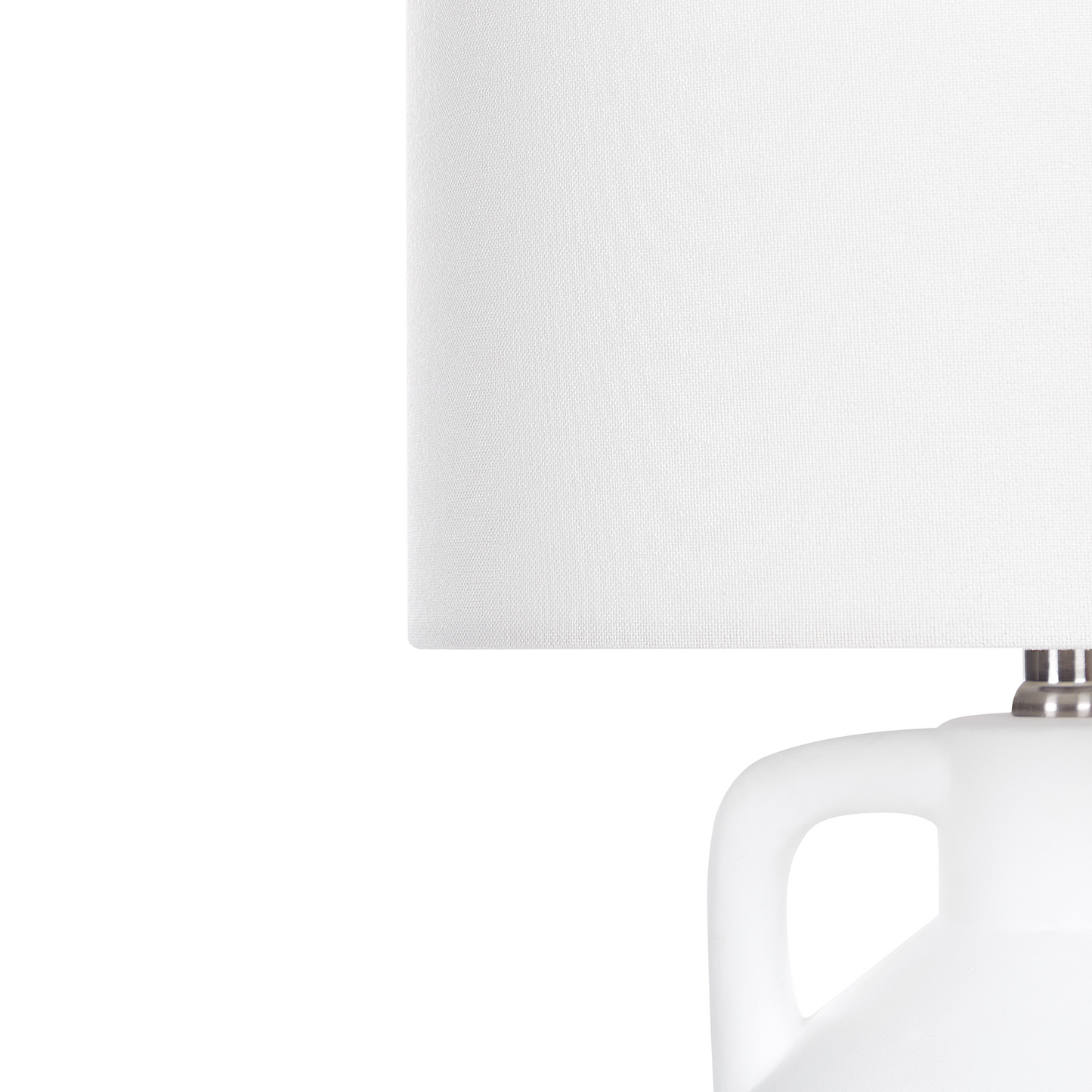Table Lamp White Ceramic Base Linen Drum Shade Minimalist