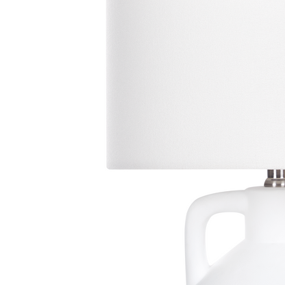 Table Lamp White Ceramic Base Linen Drum Shade Minimalist