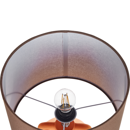 Table Lamp Orange Ceramic Base Linen Drum Shade