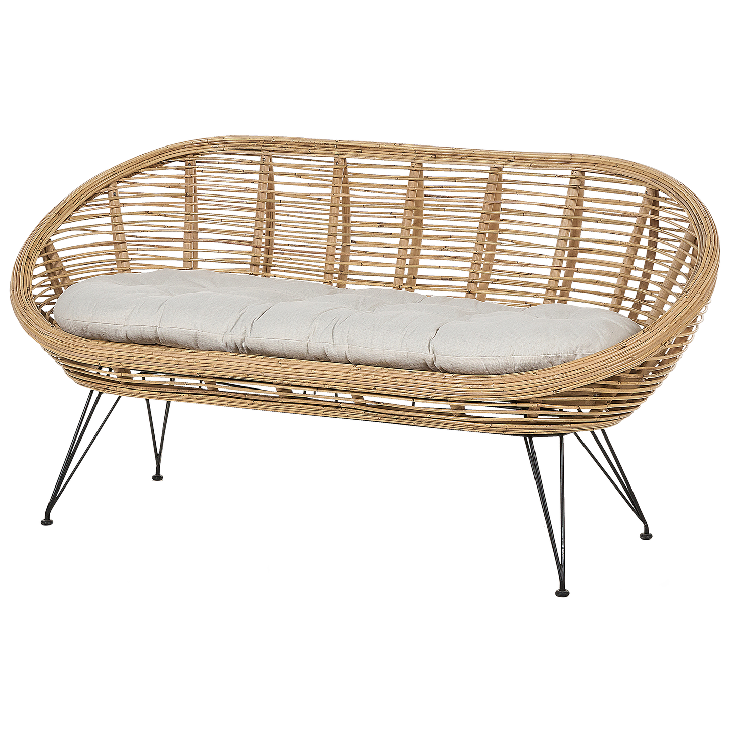 4 Seater Rattan Sofa Set With Coffee Table Natural Rattan And Light Beige Cushions Indoor Outdoor
