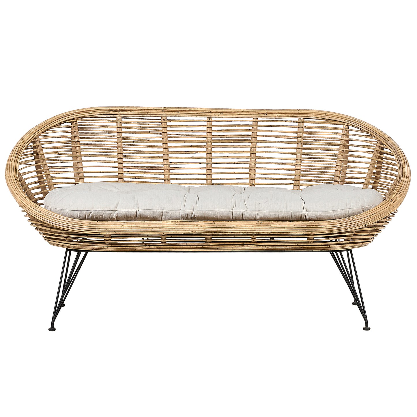 Rattan 4 Seater Beige Cushions Sofa Set With Coffee Tables