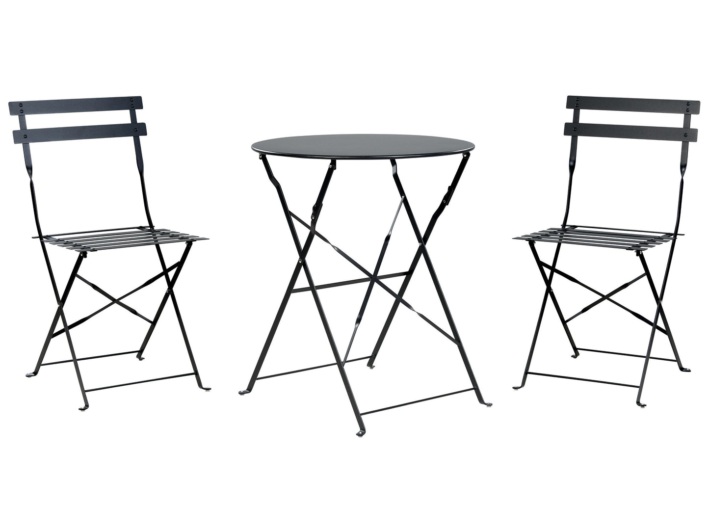 Black Metal Folding 3-Piece Bistro Set With Slatted Seats