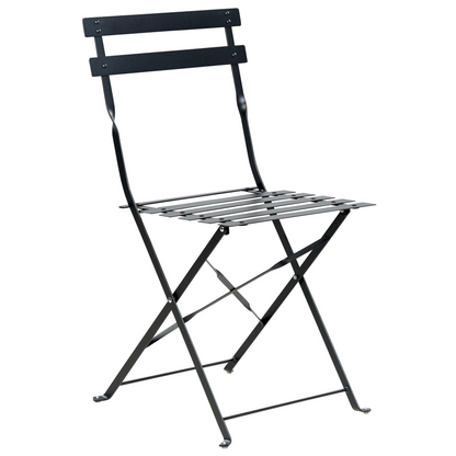 Black Metal Folding 3-Piece Bistro Set With Slatted Seats