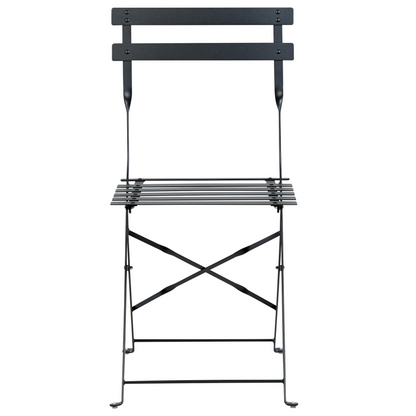 Black Metal Folding 3-Piece Bistro Set With Slatted Seats