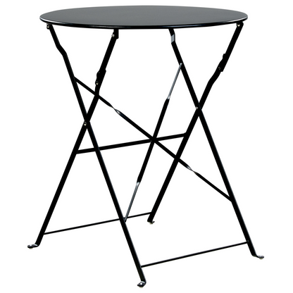 Black Metal Folding 3-Piece Bistro Set With Slatted Seats