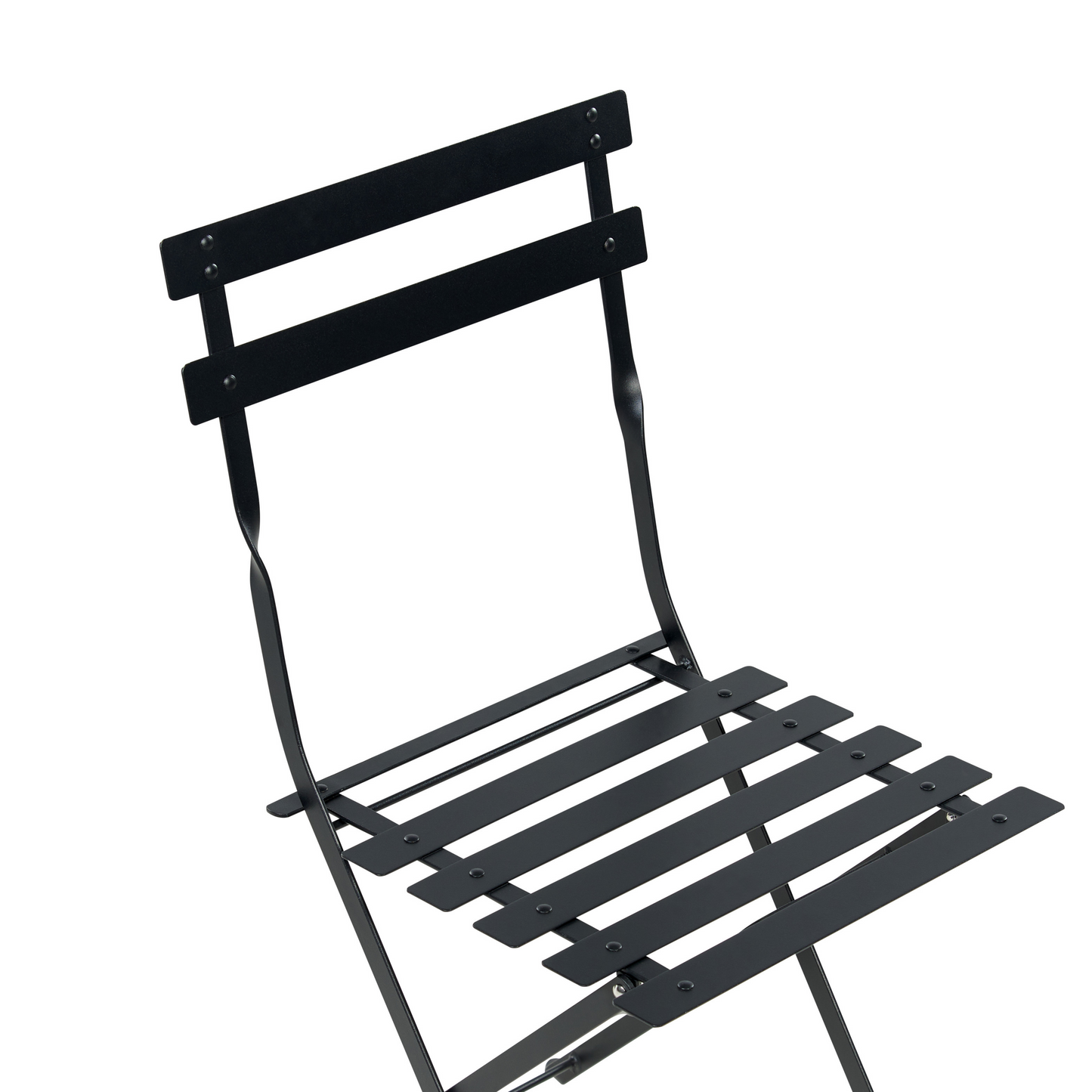 Black Metal Folding 3-Piece Bistro Set With Slatted Seats