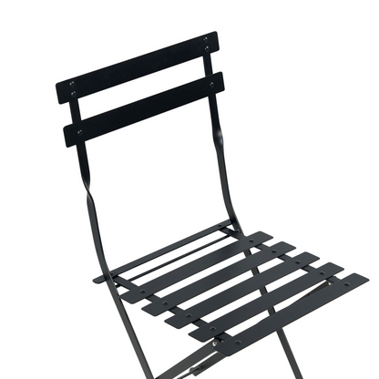 Black Metal Folding 3-Piece Bistro Set With Slatted Seats