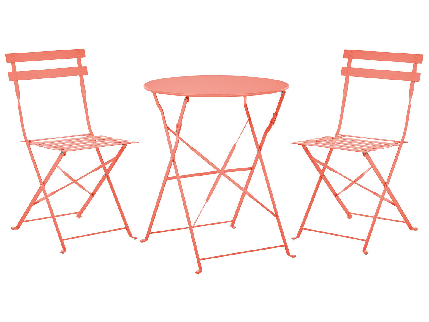 Coral Red 3 Piece Folding Metal Bistro Set Outdoor