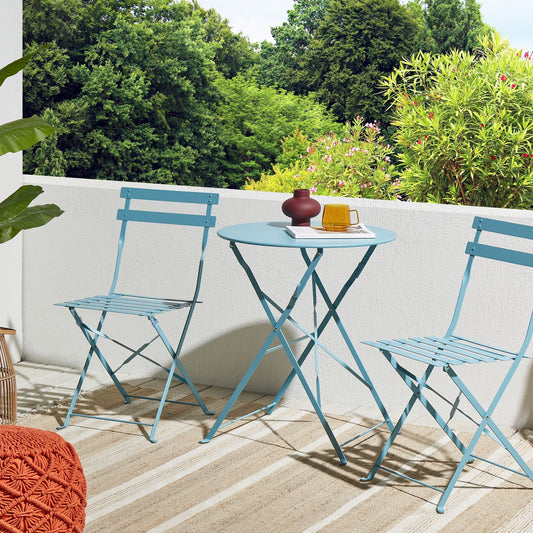 3 Piece Metal Folding Bistro Set With Slatted Back Outdoor