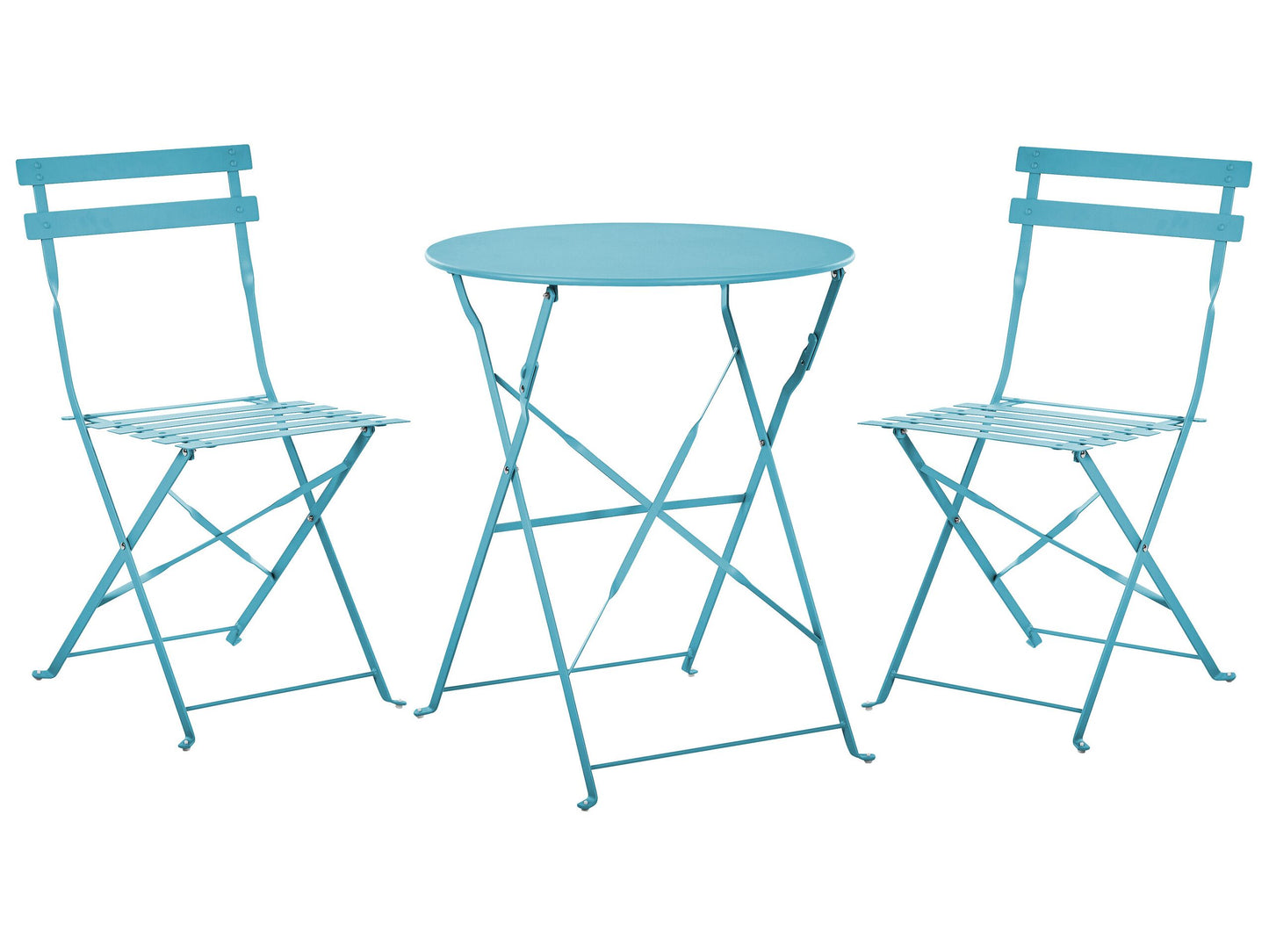 3 Piece Metal Folding Bistro Set With Slatted Back Outdoor