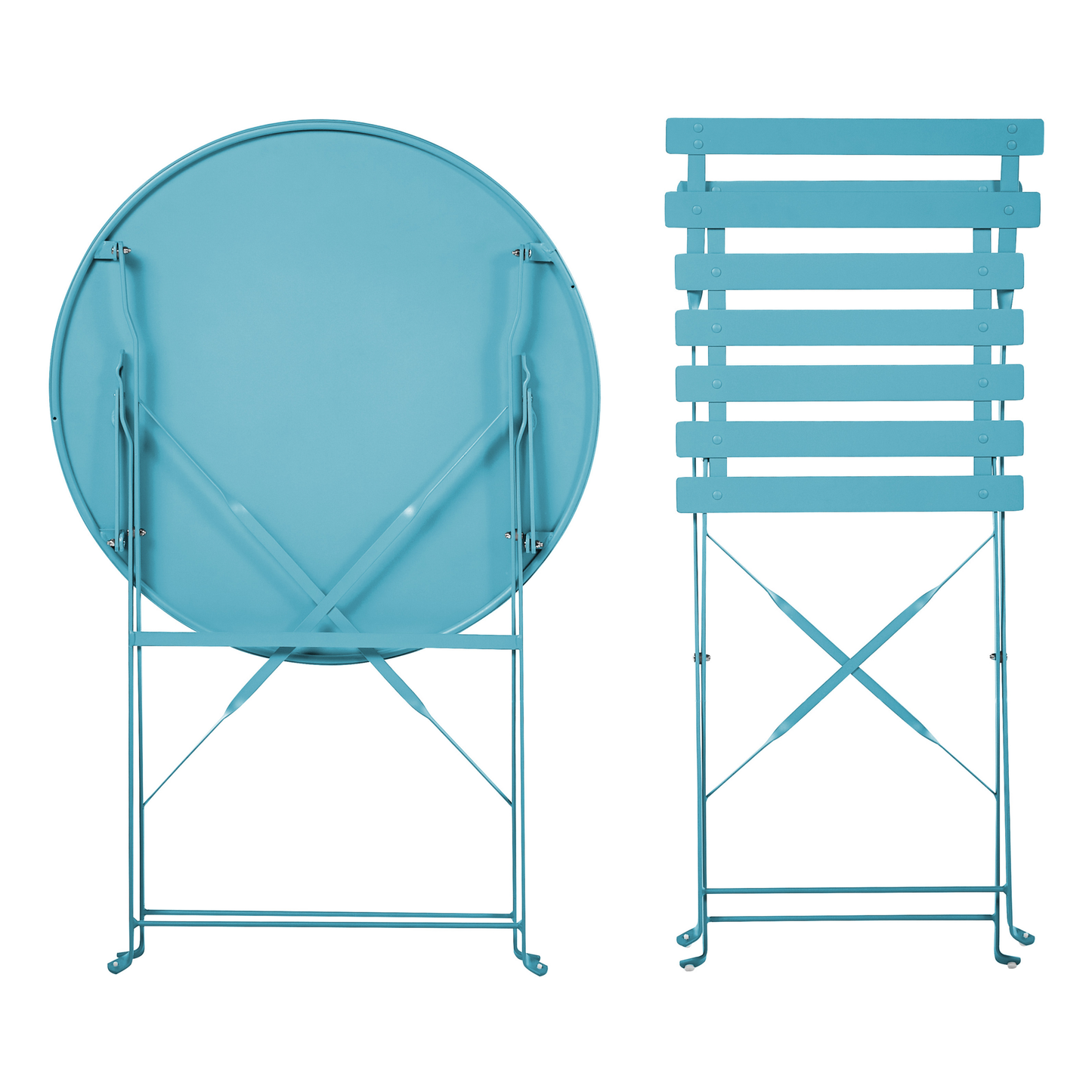 3 Piece Metal Folding Bistro Set With Slatted Back Outdoor
