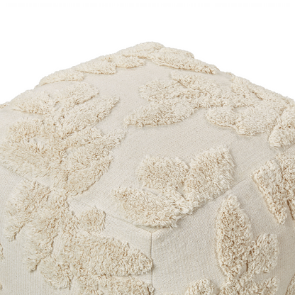 Pouffe Beige Cotton 45cm Tufted Boho Style With EPS Filling