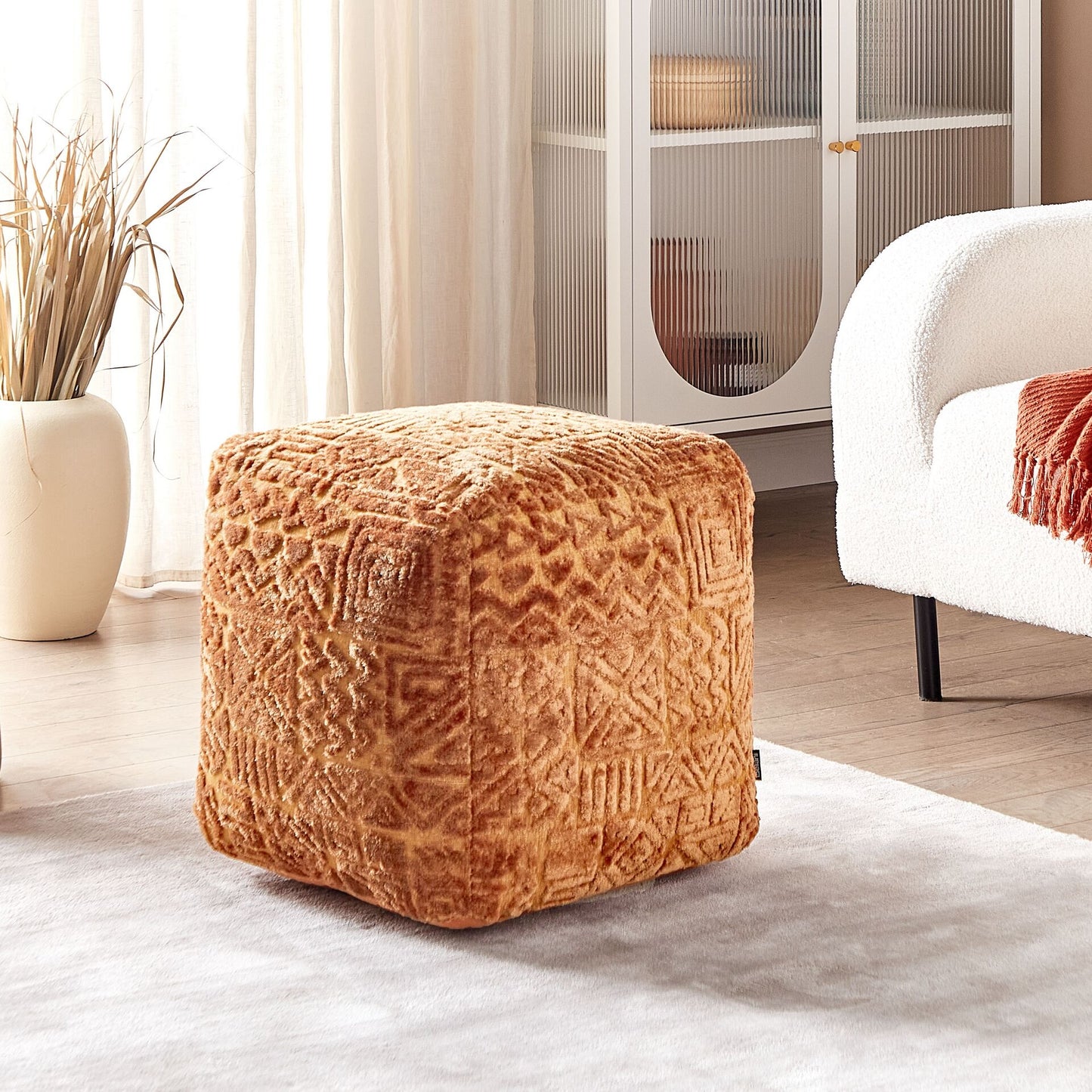 Pouffe Golden Brown 50 x 50 x 50cm With Thick Tufted Cover And EPS Filling