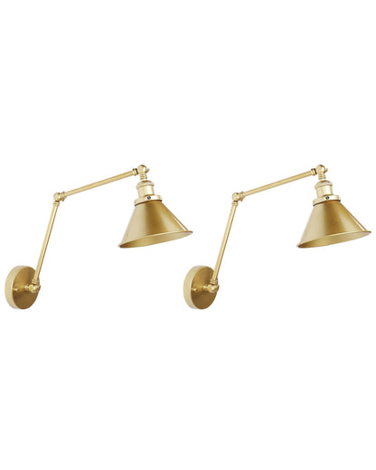 Set Of 2 Gold Metal Wall Lamps With Adjustable Arm