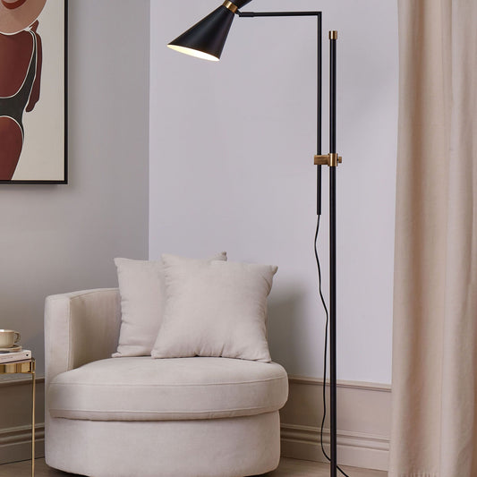 Lighting Floor Lamp Marble Base Black Metal With Gold Accents