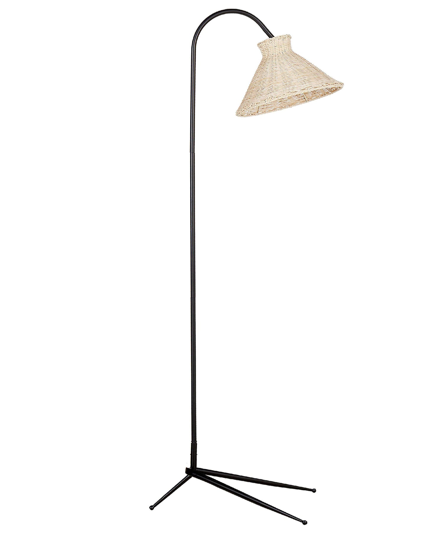 Floor Lamp Rattan 148cm Adjustable Shade Black Metal Leg
