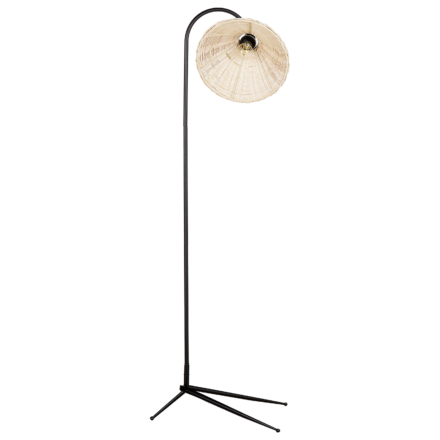 Floor Lamp Rattan 148cm Adjustable Shade Black Metal Leg