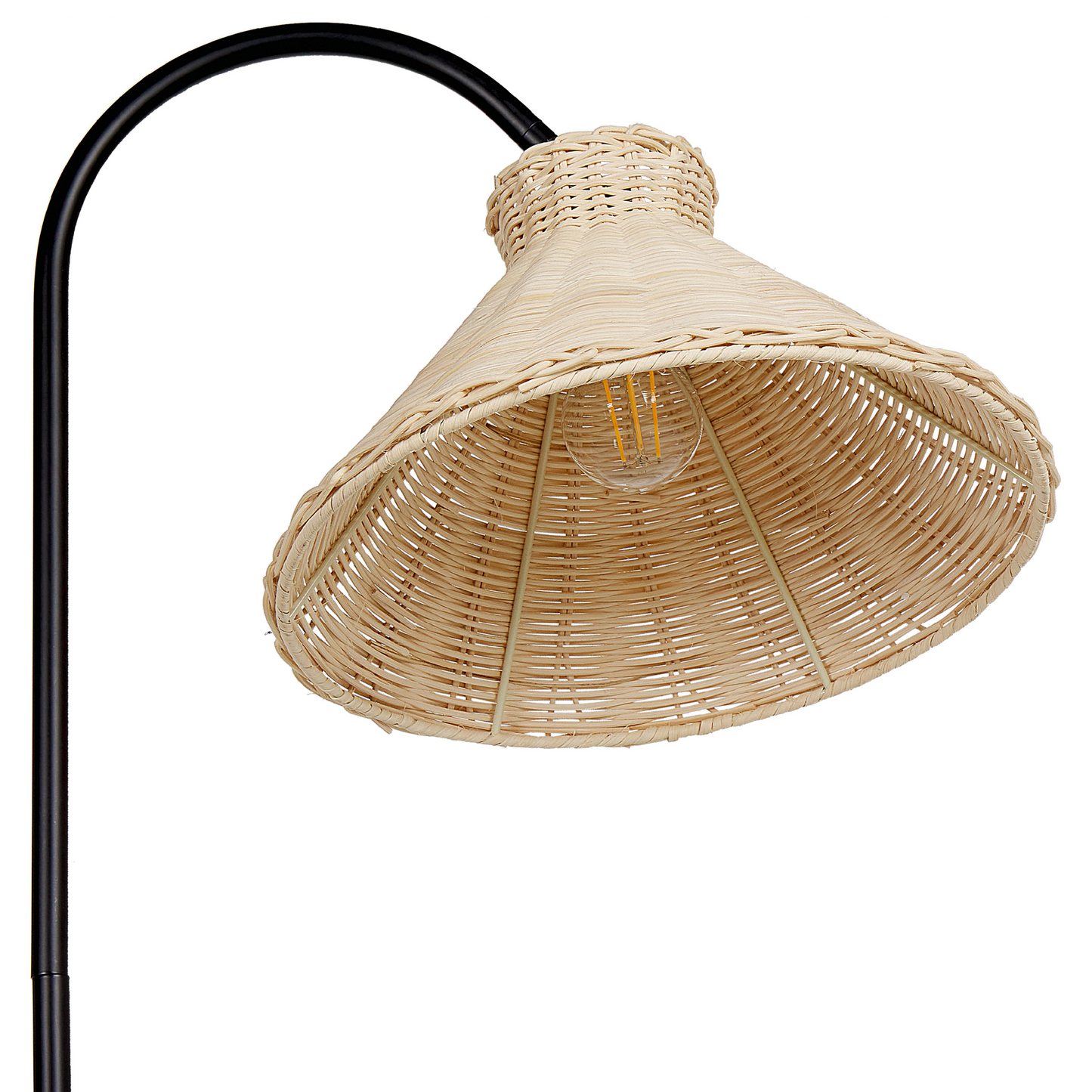 Floor Lamp Rattan 148cm Adjustable Shade Black Metal Leg